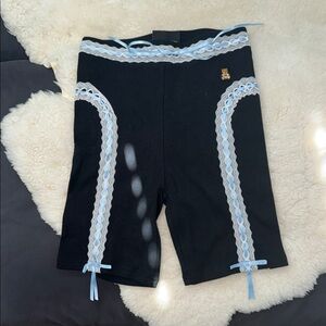 Teddy Fresh Black Ribbed Shorts with Blue and White Lace Trim